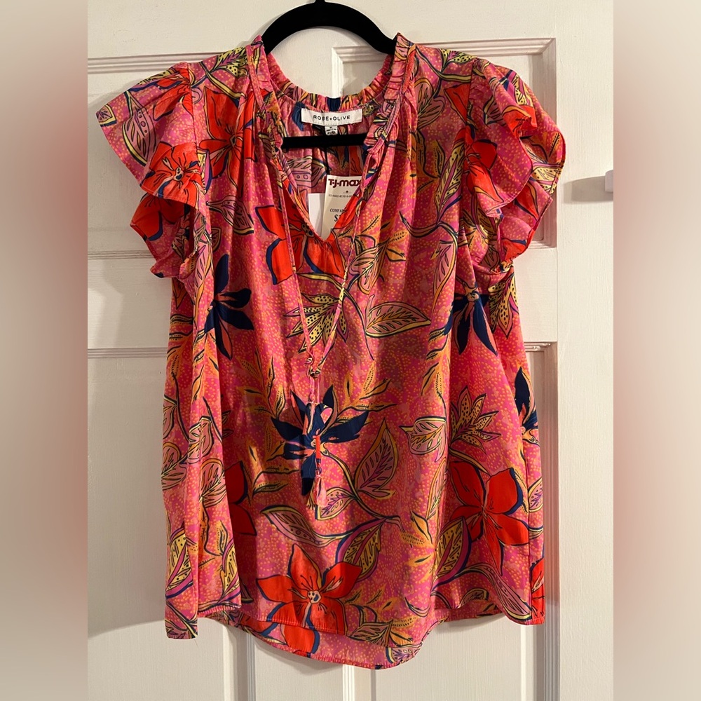 Rose & Olive Vibrant Pink Floral Blouse
